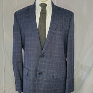 Joseph & Feiss Gold Blue Windowpane Sport Coat 44R Classic Fit Wool Blend